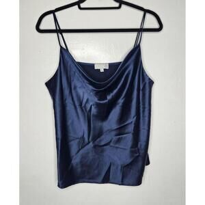 Ro & De Cami Tank Top Womens Large Navy Satin Cowl Neck Made USA Strappy Blouse